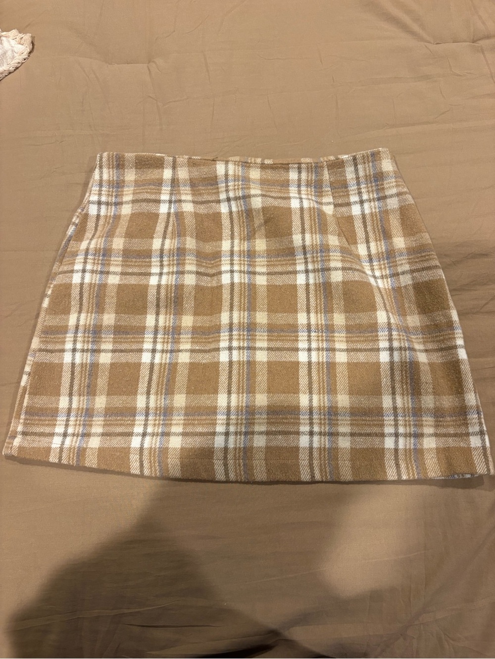 HYFVE Beige Plaid Mini Skirt with White & Light Blue Accents